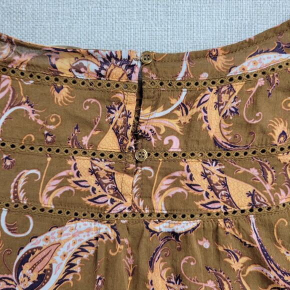 Terra & Sky Womens Blouse Size 4X Brown Paisley Print Ladder Trim Ruffle Peasant - Picture 4 of 11